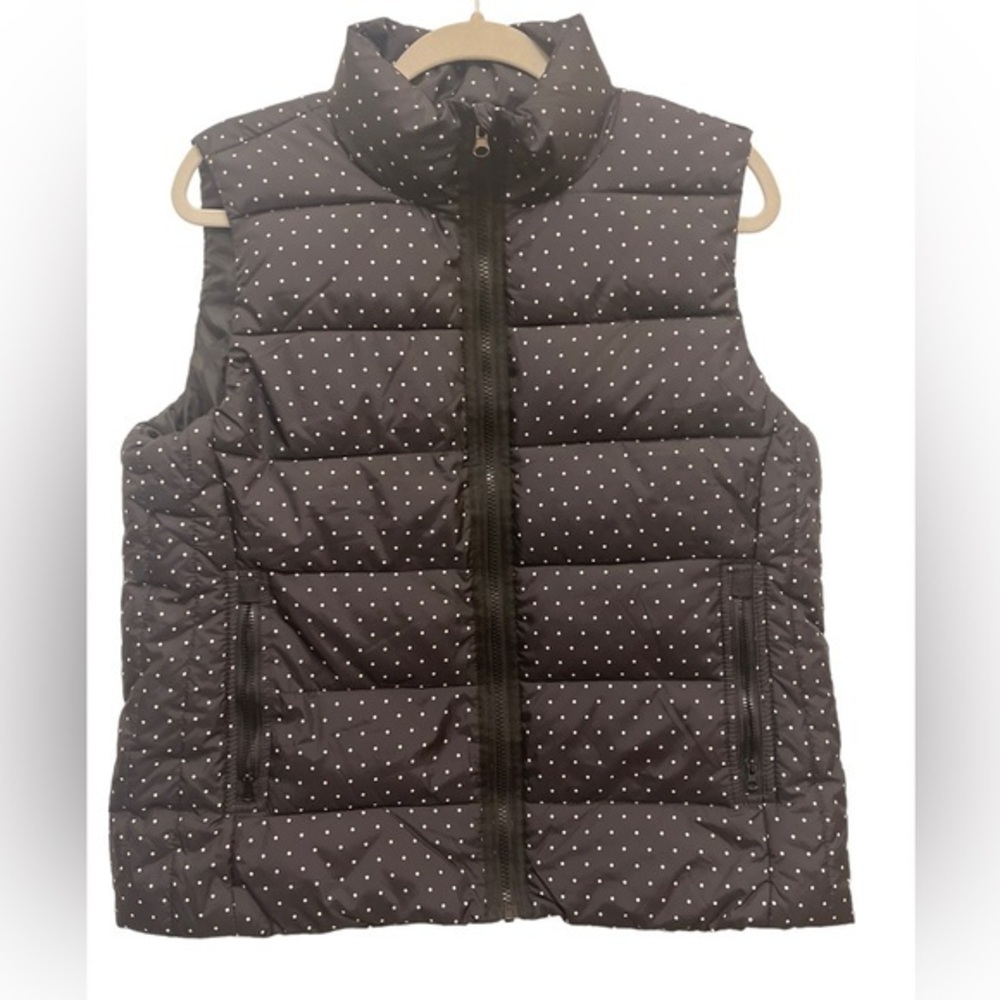 Laura Scott Puffer Vest Black & White Polka Dot NWOT Size L